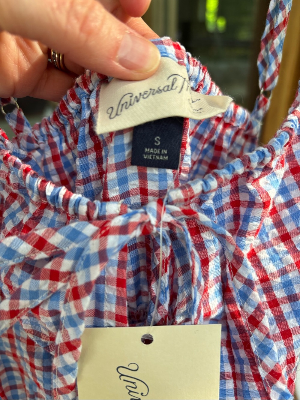 Universal Thread Red White & Blue Gingham Smocked Midi Dress - Picture 7 of 11